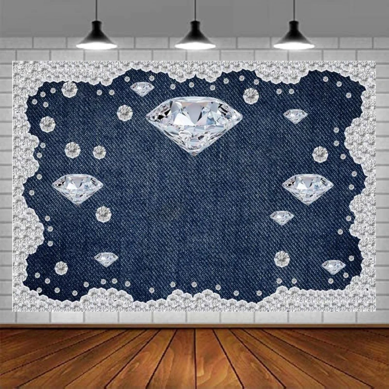 

Diamond Denim Style Photography Backdrop Jeans Inlaid Rhinestone Background Birthday Party Decoration Woman Kids Photo Booth