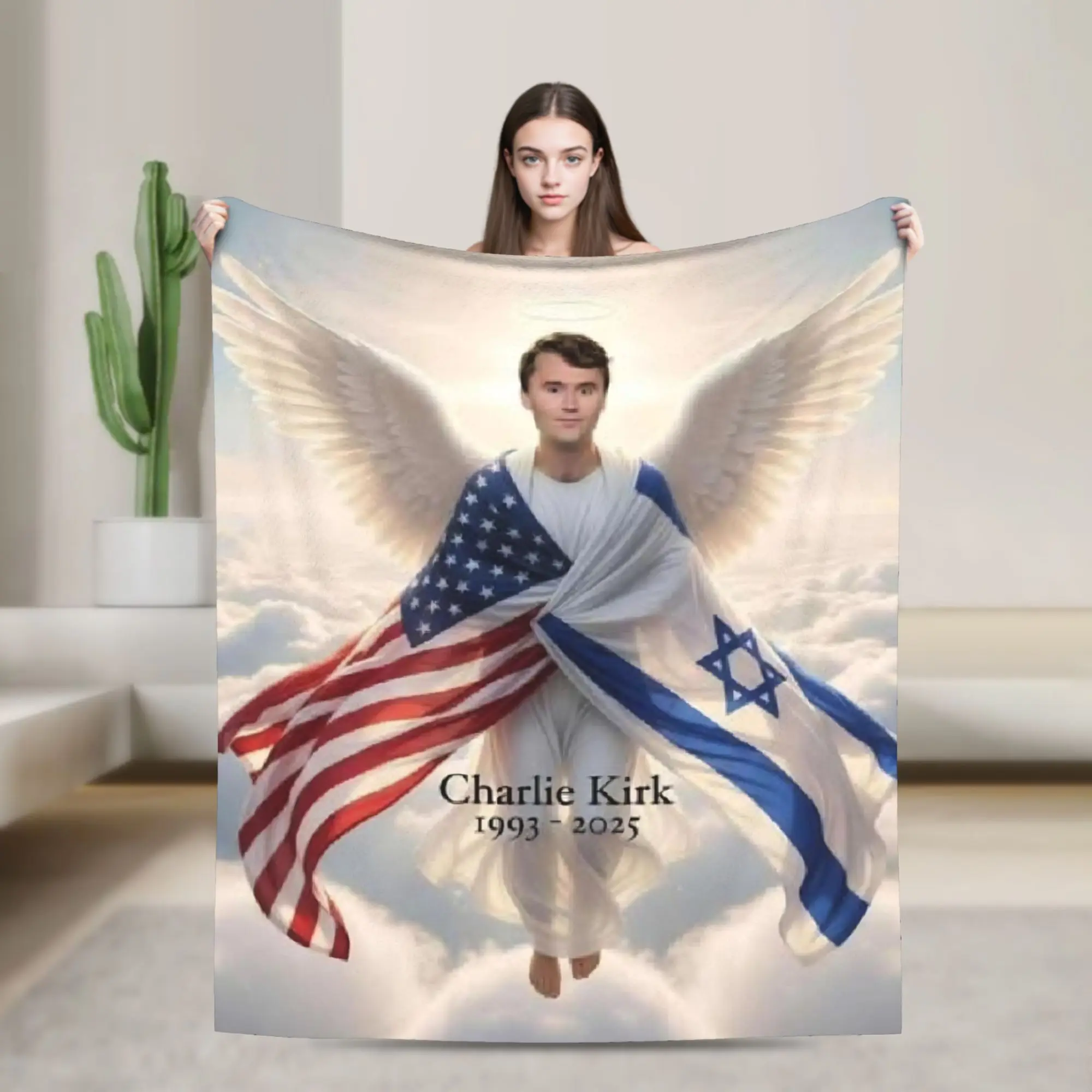 Charlie Kirk Angelic Advocate Flannel Blanket  Super Soft Throw Blanket for Couch Bed Picnic Novelty Bedspread Sofa Bed Cover
