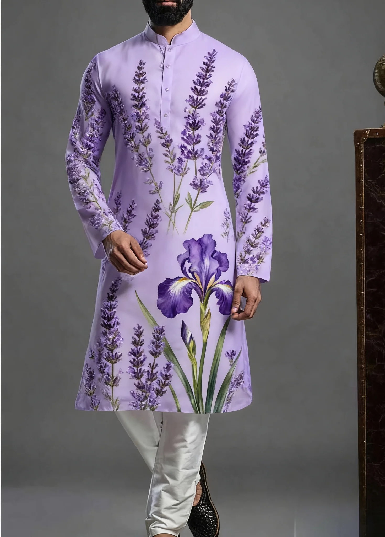 Kurt da uomo con motivo luminoso stampato kurtaasuha, abito regolare alla moda, vestibilità casual, adatto a tutte le occasioni