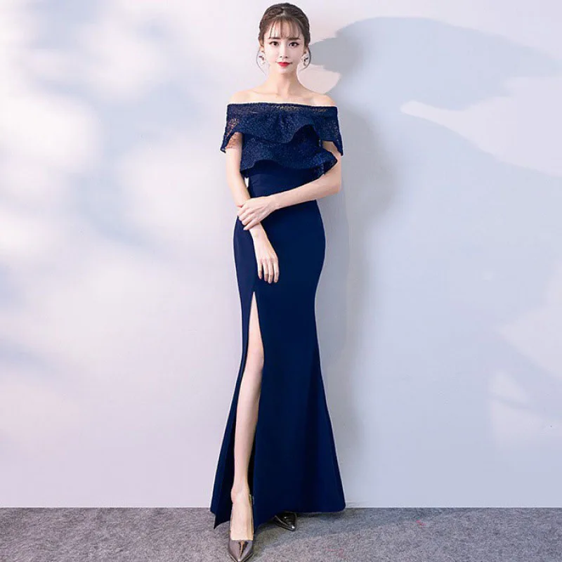 DongCMY Luxury Evening Dresses 2025 New Sexy One Line Shoulder Ruffles To Slimming Bag Buttock Slit Formal Dresses