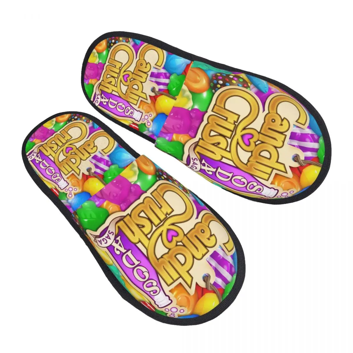 Custom Candy Crush Saga Video Game Colorful House Slippers Women Soft Memory Foam Slip On Spa Slipper Shoes