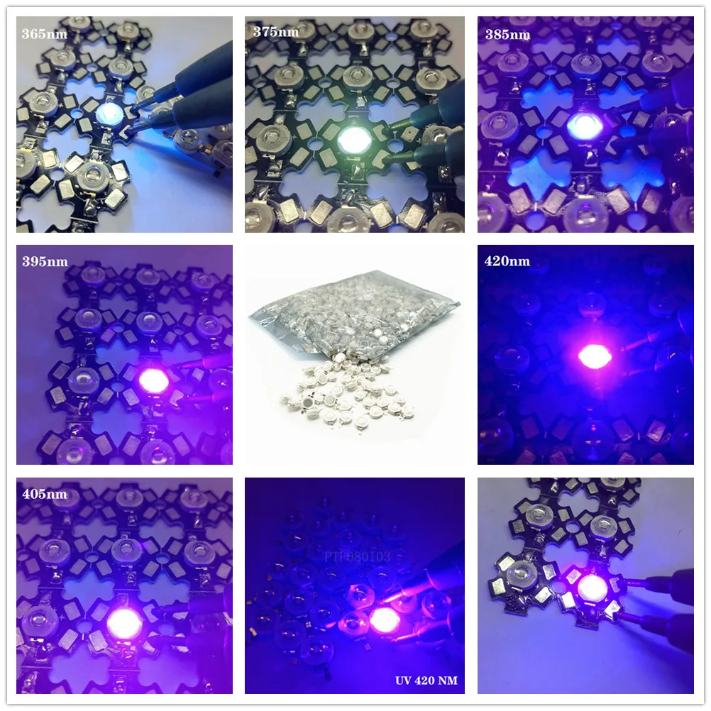 3W UV Purple LED Ultraviolet Bulbs Lamp Chips 365nm 375nm 380nm 385nm 395nm 405nm 410nm 420nm with 20mm PCB Aluminum substrate