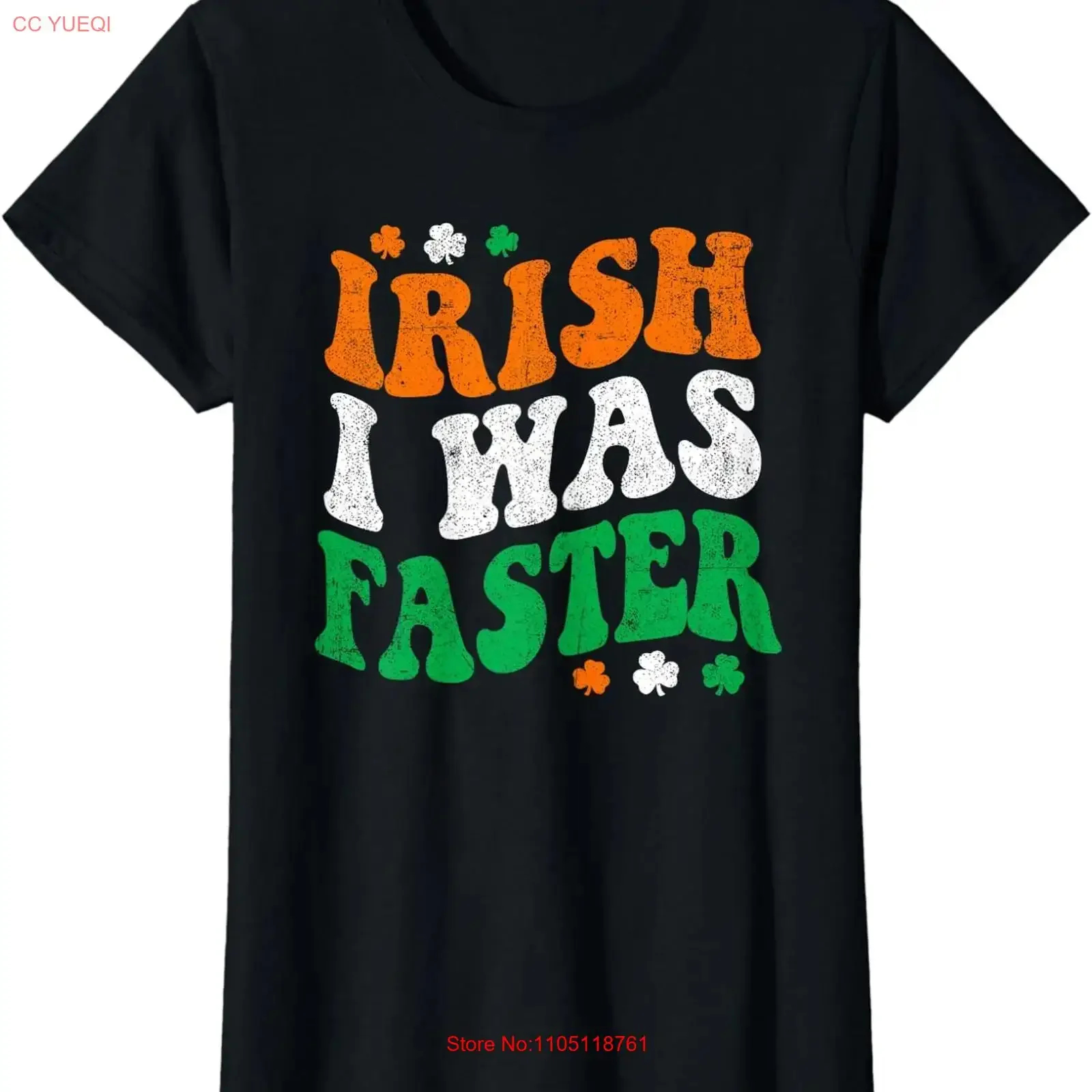 Irish I Was Faster Retro Ireland Flag St Patricks Ladies' Crewneck T Shirt long or short sleeves vintage Washed fashion Casual