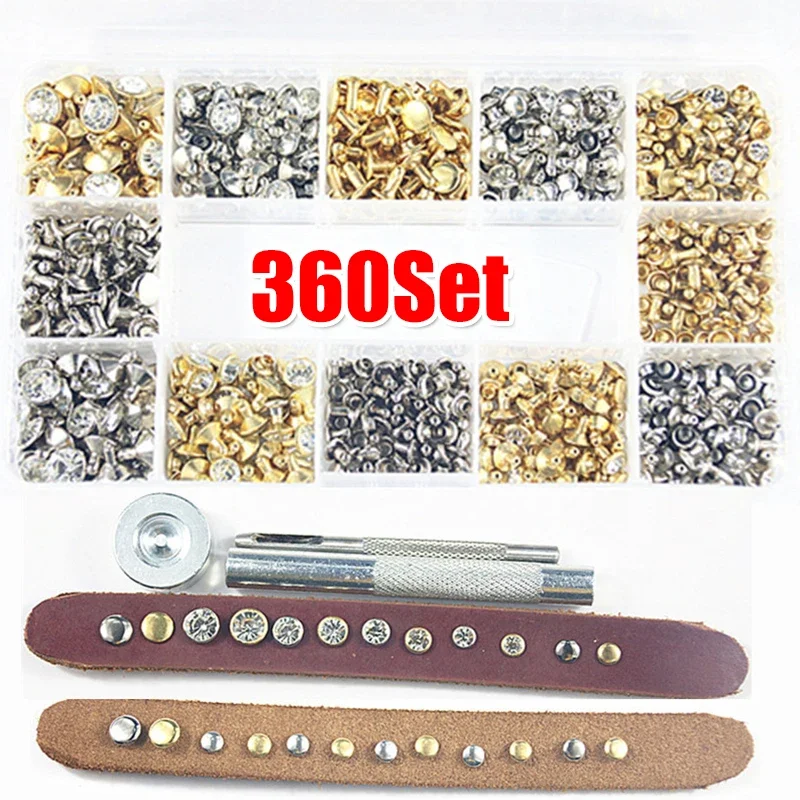 360/240Set Silver Gold Nail Rivets 6/7/8/9mm Diamond Garment Rivets Leather Studs for Wallet Bag Clothes DIY Sewing Rivets