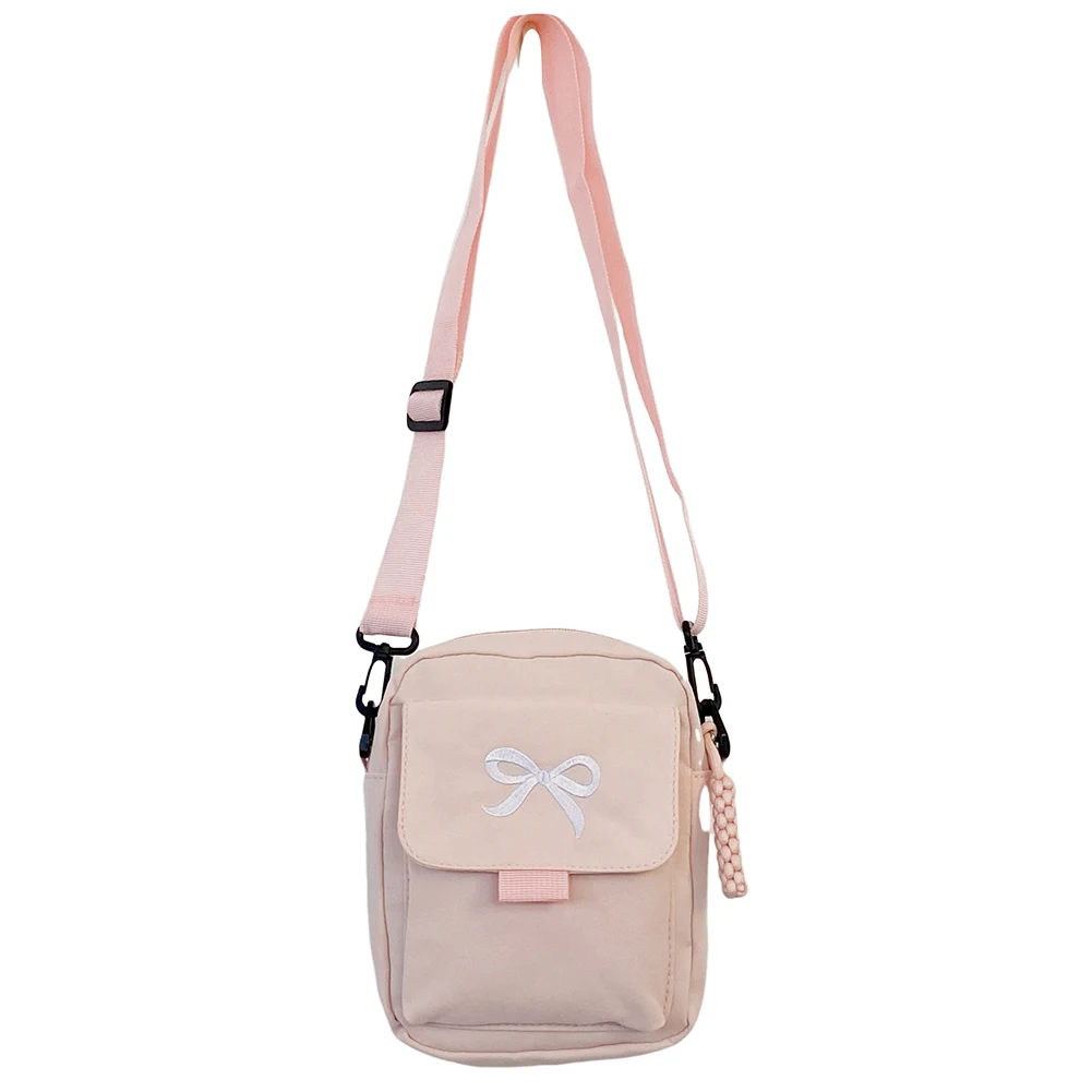 

Women Bow Hobo Sling Bag Large Capacity Trendy Crossbody Bag Adjustable Strap Nylon Phone Pouch Solid Color Outdoor Travel Bag