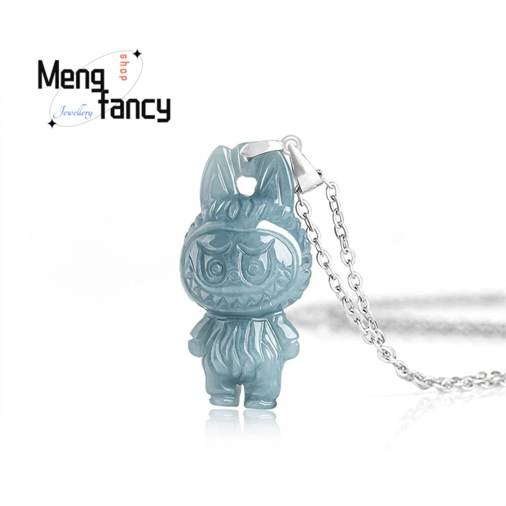 

Natural A-grade Jadeite Blue Water Three-dimensional Cartoon Zodiac Rabbit Pendant Ice Jade S925 Silver Buckle Fashion Jewelry