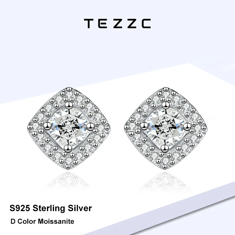 Tezzc 3.5mm Moissanite Square Stud Earrings S925 Sterling Silver D Color Rhombus Shape Sparkling Earring Women Everyday Jewelry