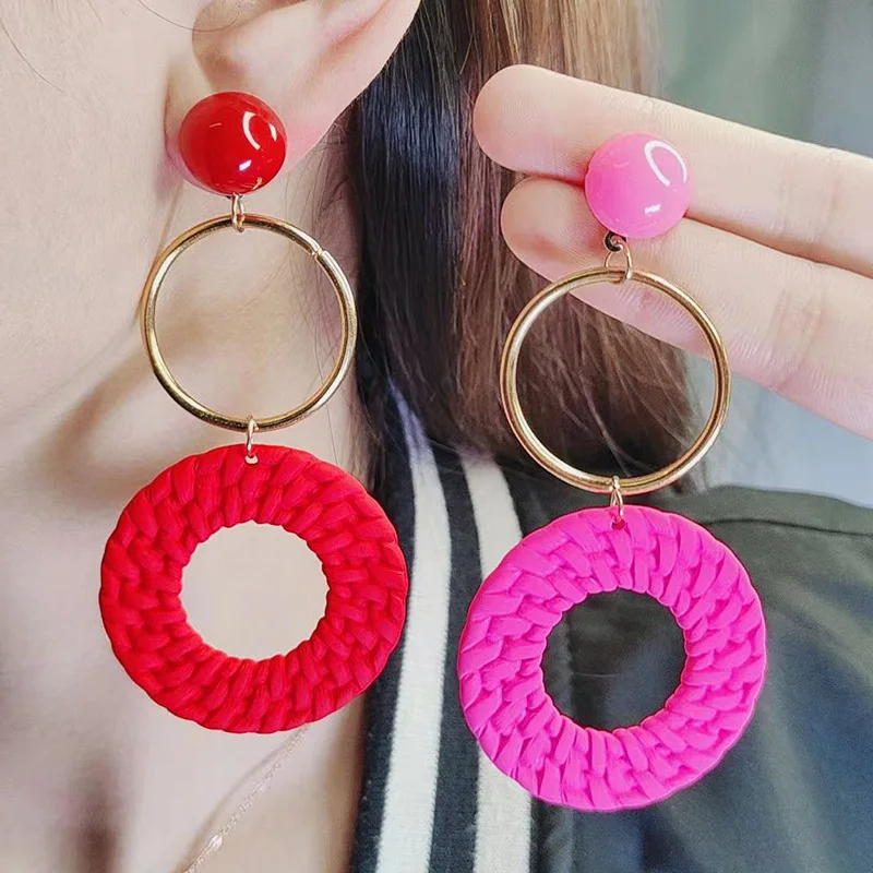 

300pairs/lot wholesale 12 color Bohemian style geometric circular acrylic earrings, simple spray painted earrings, earrings