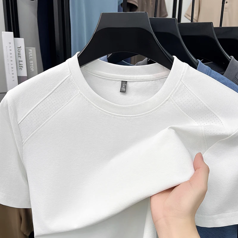 2026 Summer New Style Men's Quick-Drying Mesh Fabric Round-neck Plaid Short-Sleeved Casual Breathable Base Shirt Loose T-Shirt