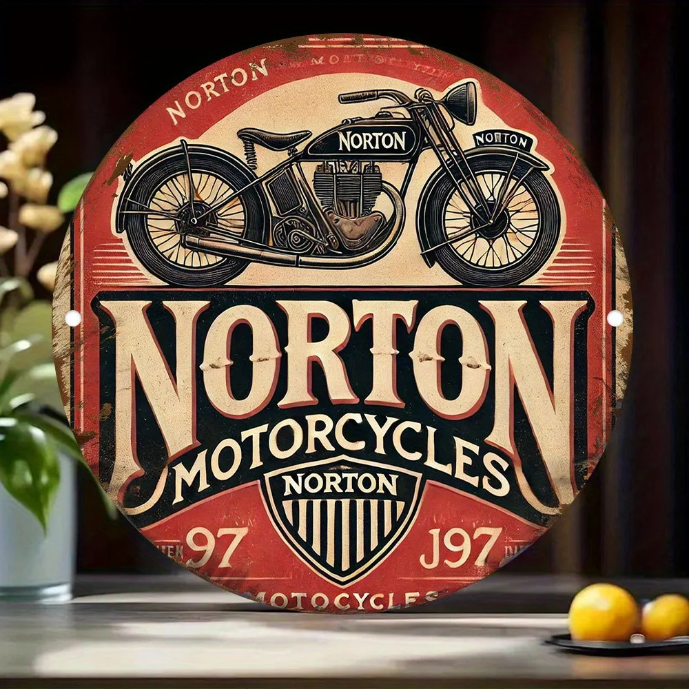 2D Flat - 1pc Vintage Norton Motorcycles Round Metal Sign - Retro