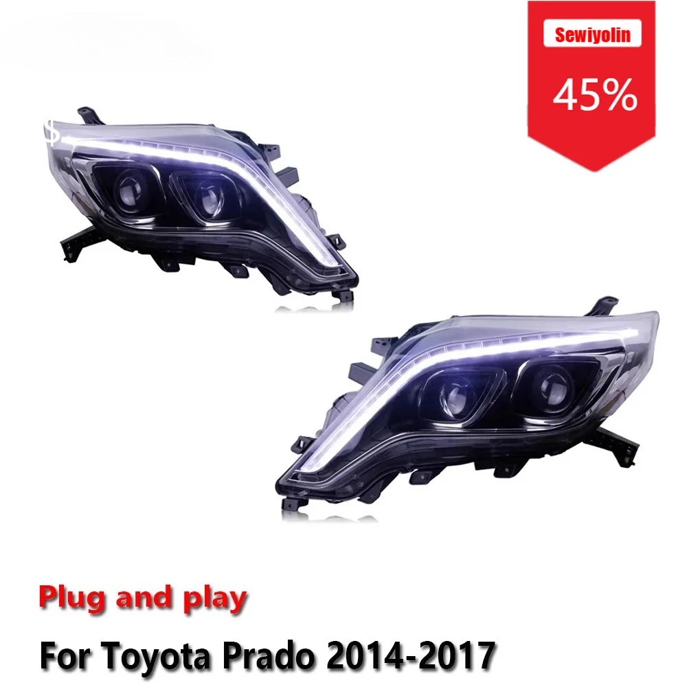 

Sewiyolin автомобильные светодиодные фары в сборе для Toyota Prado 2014-2017 противотуманные фары DRL тормозной указатель поворота Plug and Play