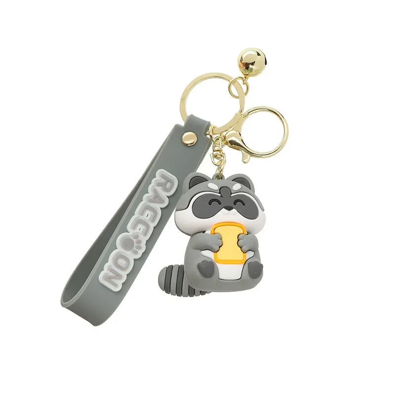 Cartoon Cute Raccoon Animal Silicone Doll Key Chain Creative Trend Cartoon Girl Heart Soft Glue Key Chain Pendant Wholesale