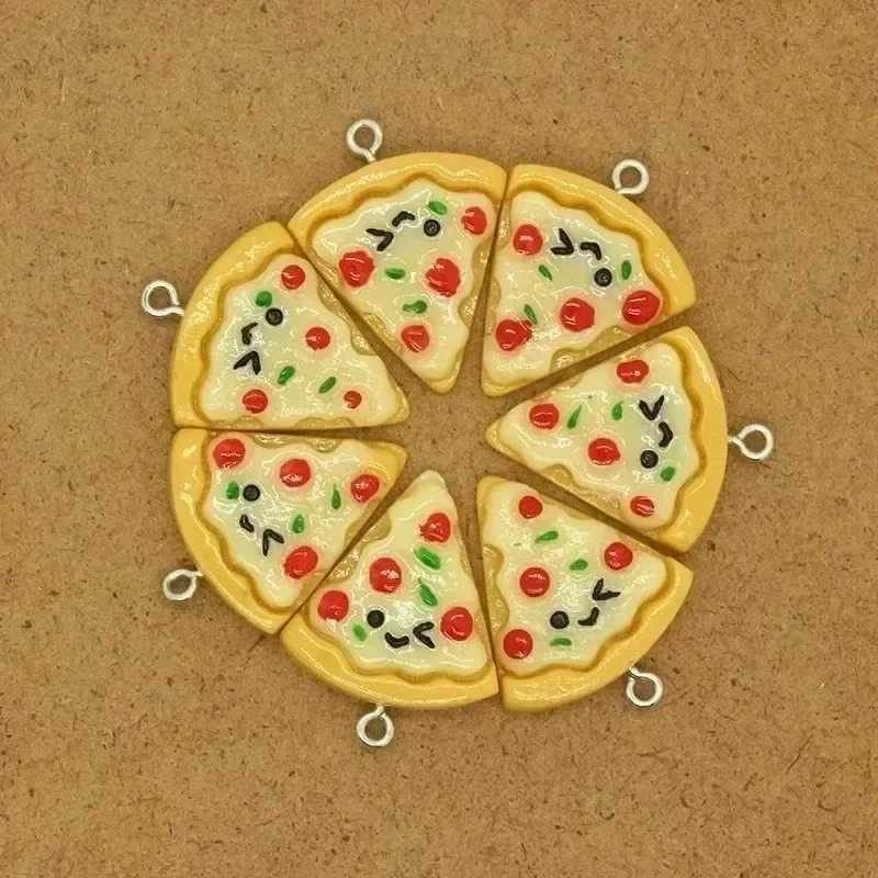 10Pcs Cartoon Mini Triangle Pizza Resin Pendants, Adorable Food Ornaments Wholesale Supplies for DIY Earrings Keychains Making