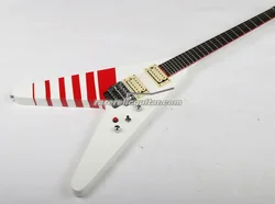 In Stock Buckethead KFC V White Electirc Guitar Red Kill Switch Button Red Stripes Floyd Rose Tremolo Bridge