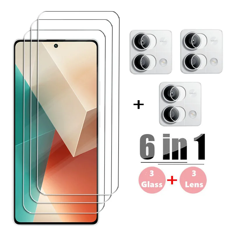 Protector de pantalla de cristal templado para Xiaomi Redmi Note 13, película de lente para Redmi Note 13 Pro, 5G, 6 en 1