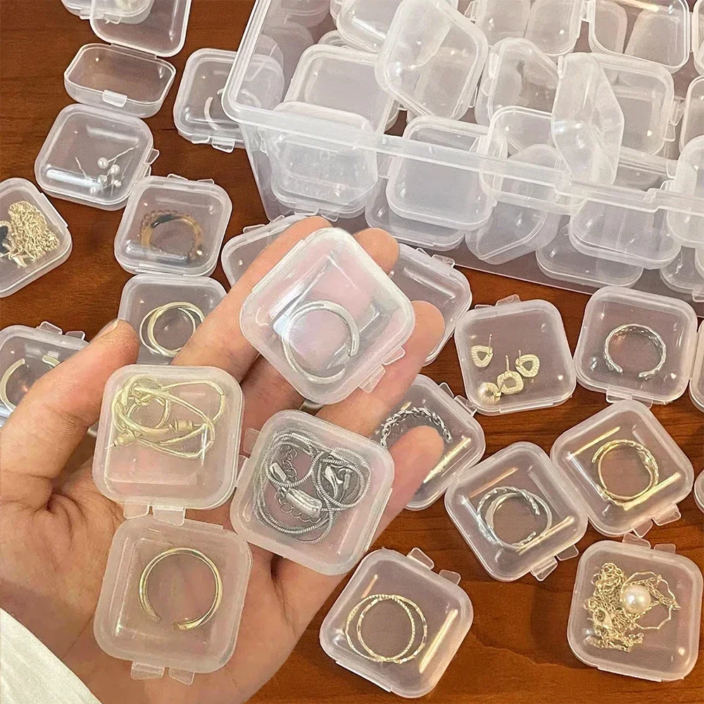 10/1Pcs Mini Plastic Storage Box Transparent Square Organizer Box Earrings Rings Container Holder Jewelry Packaging Display Case