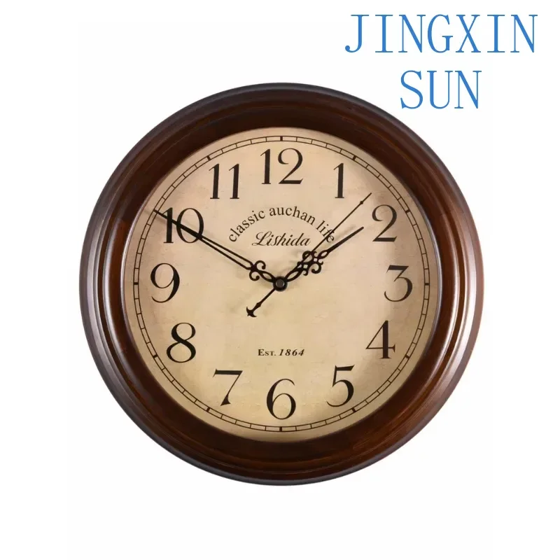 European solid wood modern simple retro silent clock wall clock living room clock Chinese wooden creative American wall watch