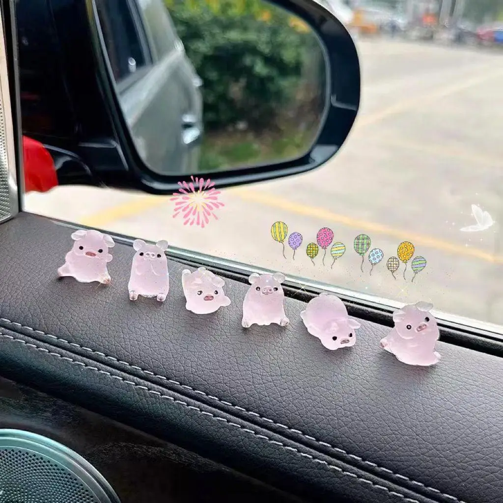 10 piece set of luminous mini pig resin ornaments, a fantasy themed decorative collectible, suitable for indoor and outdoor use,