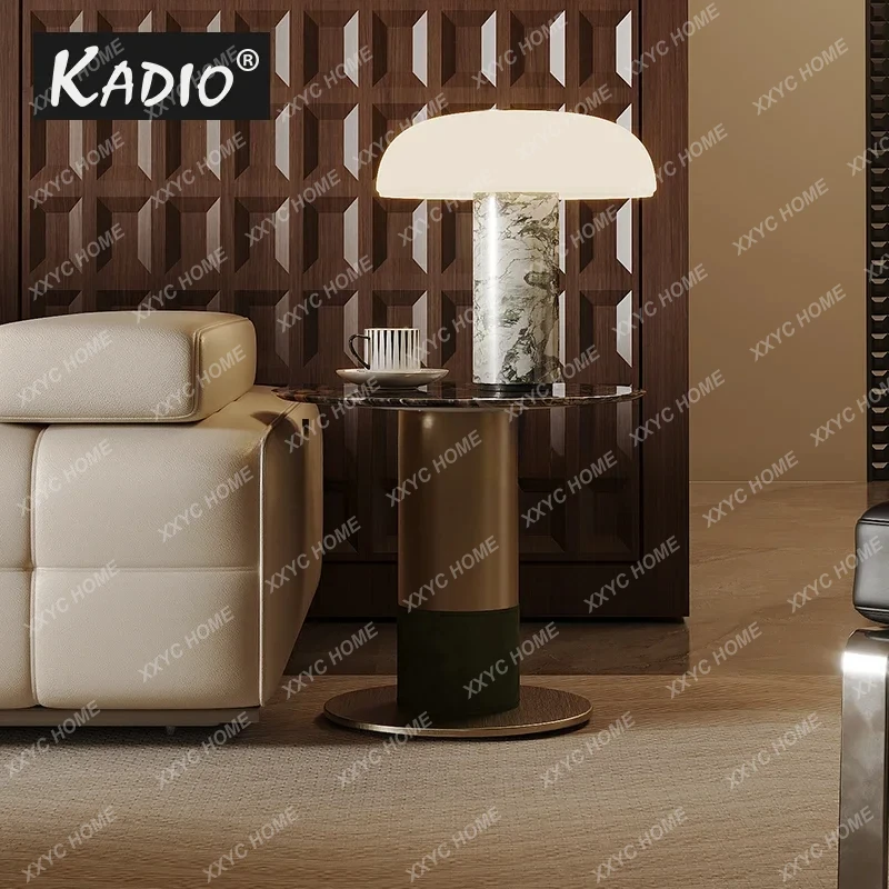 

A Modern light luxury purple landscape natural marble sofa edge few round luxury stone small coffee table