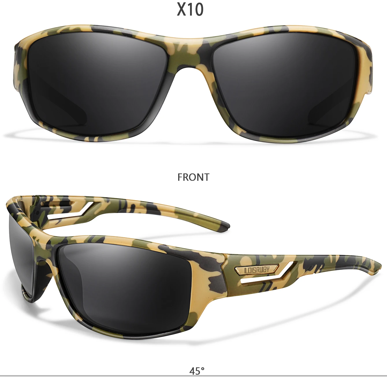 Polarisierte Sonnenbrille für Herren, Camo, Militär-Stil, Festival-Geschenke, UV400, zum Radfahren, Reiten, Laufen, Angeln und Autofahren – Detail 6