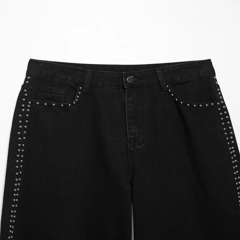 

Low Waist Straight Leg Jeans Women's Summer 2025 Heavy Wa Silver Dot Embelliment Line Decorative Women's Faion