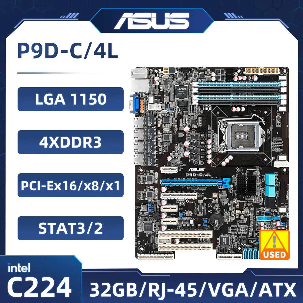 

LGA 1150 Motherboard ASUS P9D-C/4L Intel C224 DDR3 32GB 1×PCI-E X16 USB3.0 ATX VGA