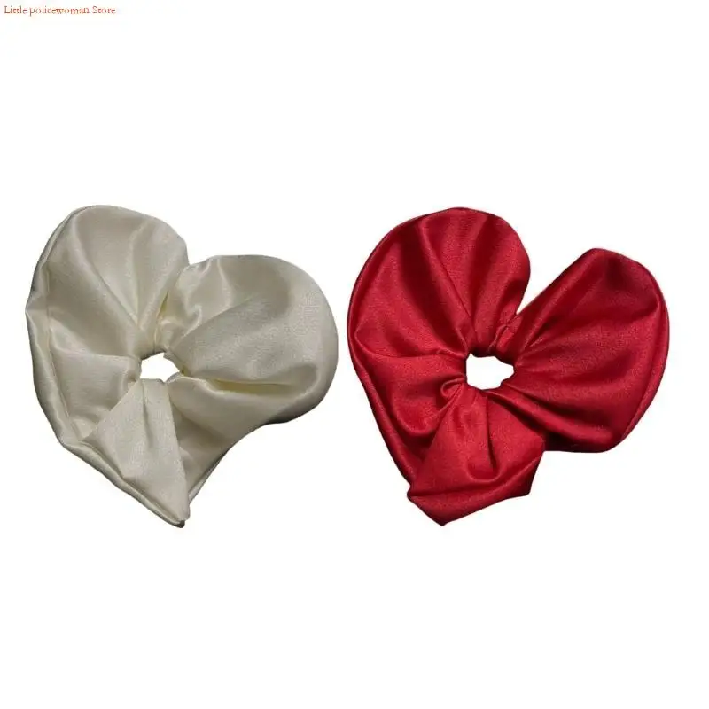 

F92D Satined Love Heart Hair Band Hair Tie Elegant Ponytail Holder Scrunchies
