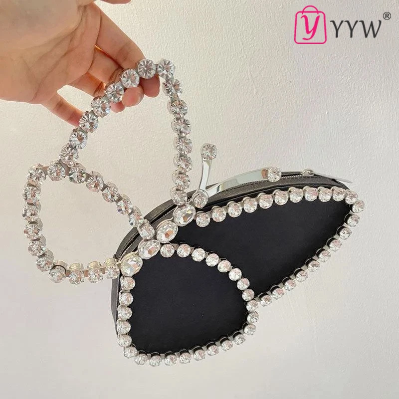 Fashion Women Leather Clutch Bag Brand With Rhinestone Butterfly Design For Women Ladies Party Purse Wedding Bag Female Clutches