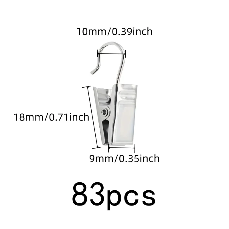 83 pcs Open Curtain Hooks with Silver Open-End Design, ideal for Bathroom Shower Curtain and Small Item Hanging