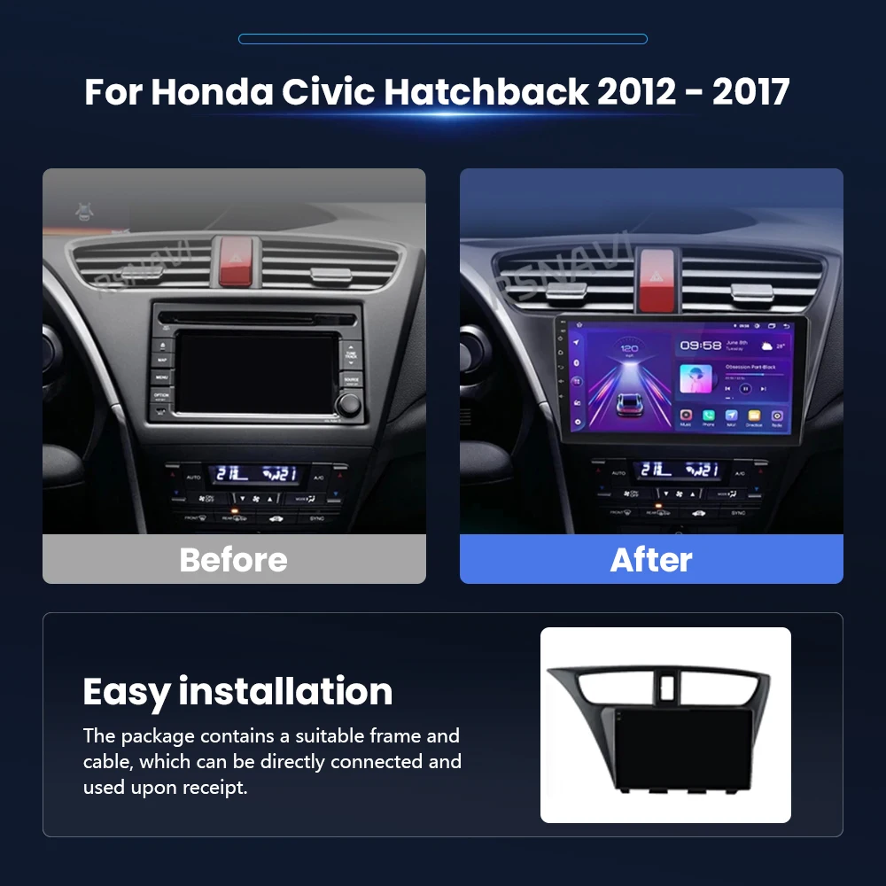 Android 16 Autoradio For Honda Civic Hatchback 2012 2013 - 2017 Carplay Auto Multimedia Car Radio DVD Player WIFi+4G DSP Stereo