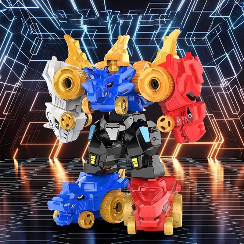 Dino Robot Transform 5-in-1 Transforming Robots For Kids Dinosaur Car Action Figures With Sturdy Connectors For Birthday