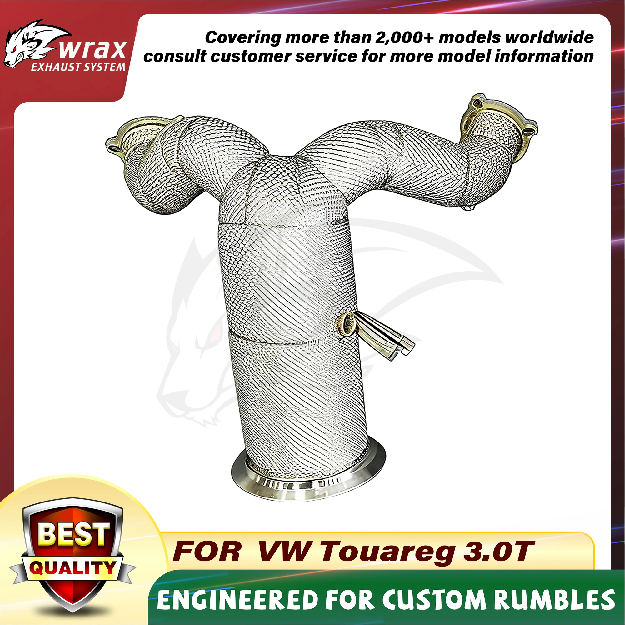 WRAX Catalytic Downpipe for VW Touareg 3.0T SS304 High Flow Sport Exhaust Corrosion-Resistant Steel Plug-and-Play