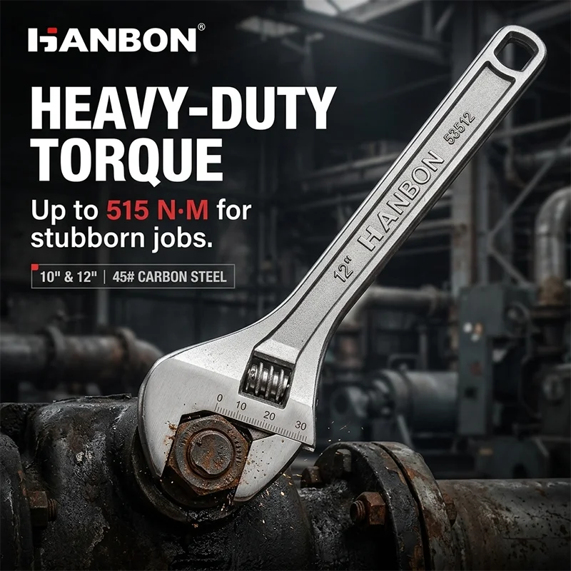 HANBON Adjustable Wrench, Pearl Nickel Plated Dual Purpose Spanner, Multi-size Open End Hand Repair Maintenance Tool for Machine