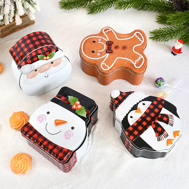 Christmas Cookie Boxes Gingerbread Man Santa Claus Snowman Tin Candy Chocolate Packaging Box Merry Xmas Decora For Home New Year