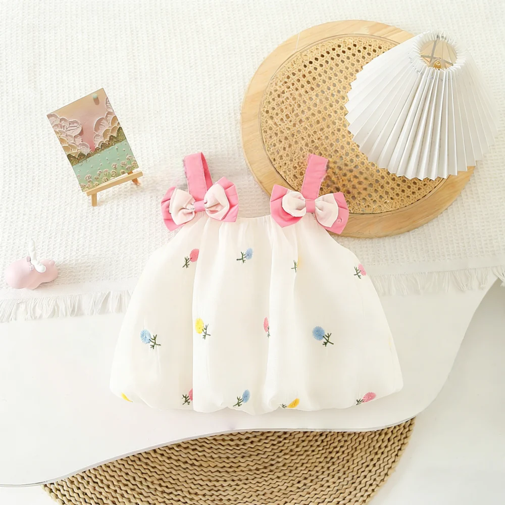 

Платье для девочек, летнее платье с бантом и цветочным принтом на бретельках, платье для маленьких девочек, милое пляжное платье для малышей, одежда для маленьких девочек