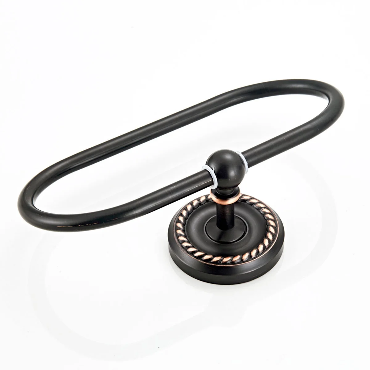 Elegante portasciugamani ovale nero per montaggio a parete, portasciugamani da bagno, resistente alla ruggine, salvaspazio, accessorio moderno