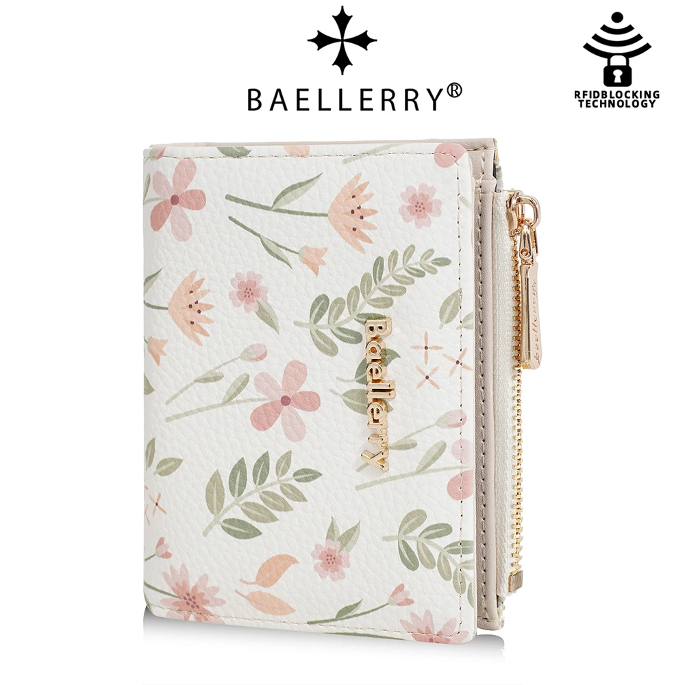 

Baellerry Floral Print Women's Wallet with Push Card Function PU Leather Multi Card Slots Quick Access ID Holder Fashion Gift