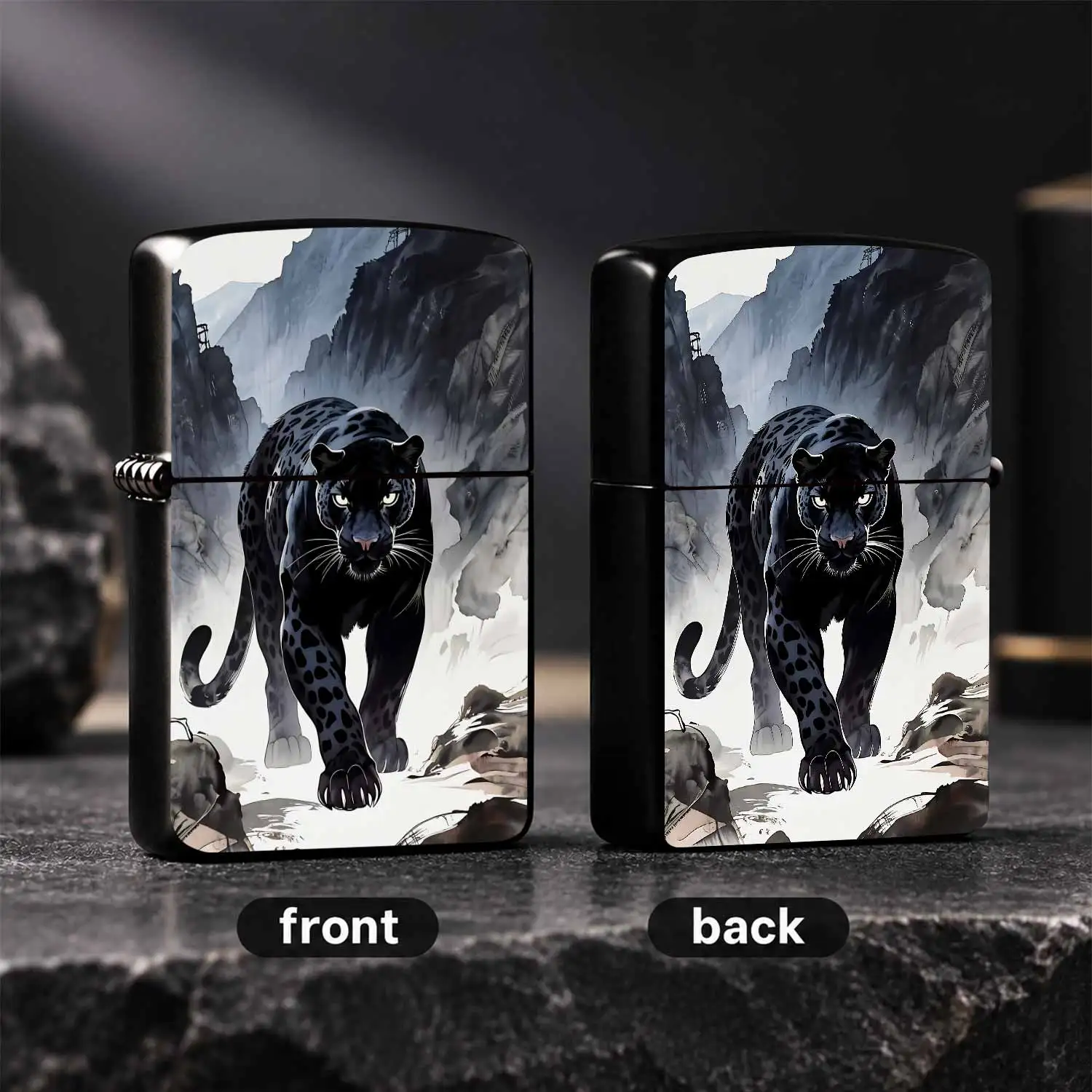 Ink Wash Style Black Panther Pattern Lighter, Majestic WildMotif With Misty Mountain Background, Portable All-scenario Usable Igniter, Ideal For Daily Use Outdoor Activity Gifting And Personal A Humorous And Interesting Lighter