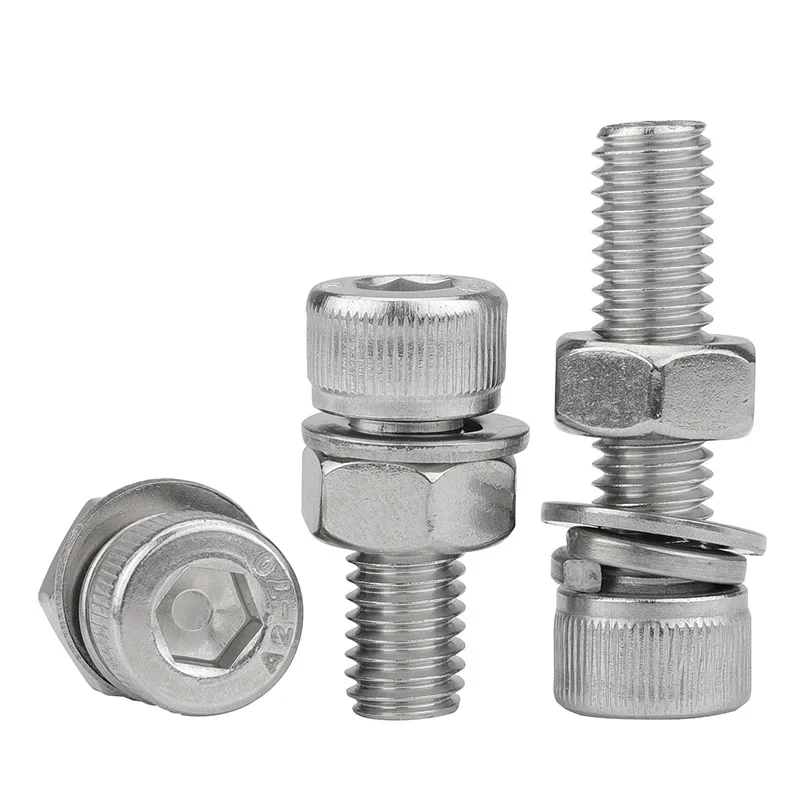 Hex Socket Head Cap Screw Nuts with Washers Sets M2 M2.5 M3 M4 M5 M6 M8 M10 M12 Stainless Steel Allen Head Bolts and Nuts Kits