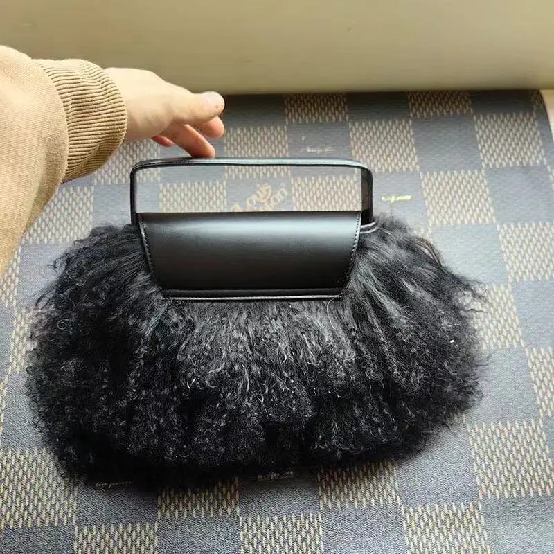 

Jaxmonoy женская сумка из натурального меха, модная сумка из монгольского овечьего меха, осень-зима, нечеткая сумка из овечьей кожи с кисточками, Новое поступление 2023 г.