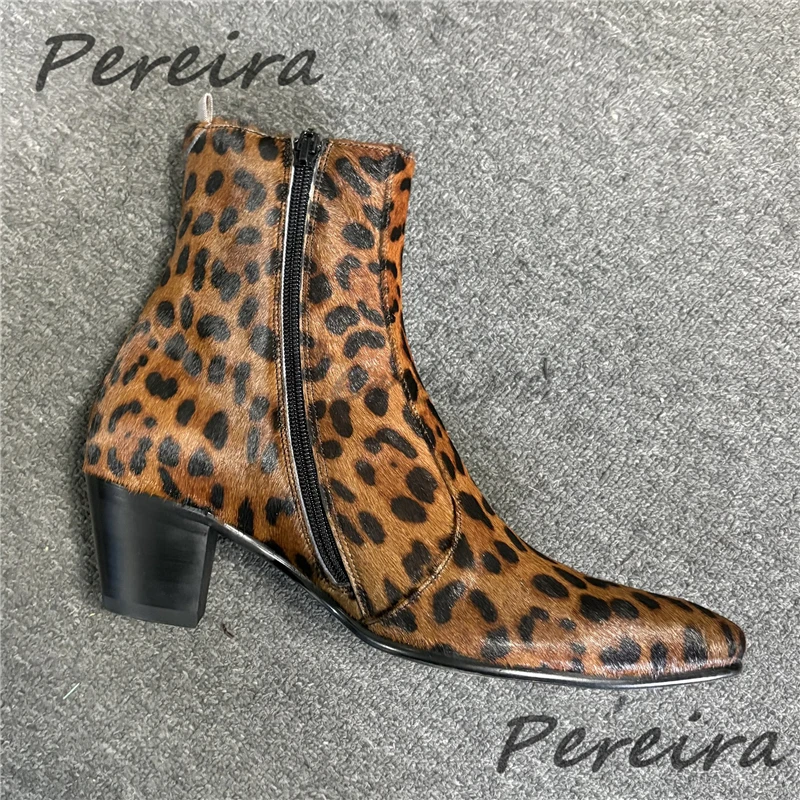 British Style Leopard Print Fur Men Boots Autumn Winter Trend 6CM High Heels Chelsea Boots Fashion Party Banquet Dress Shoes