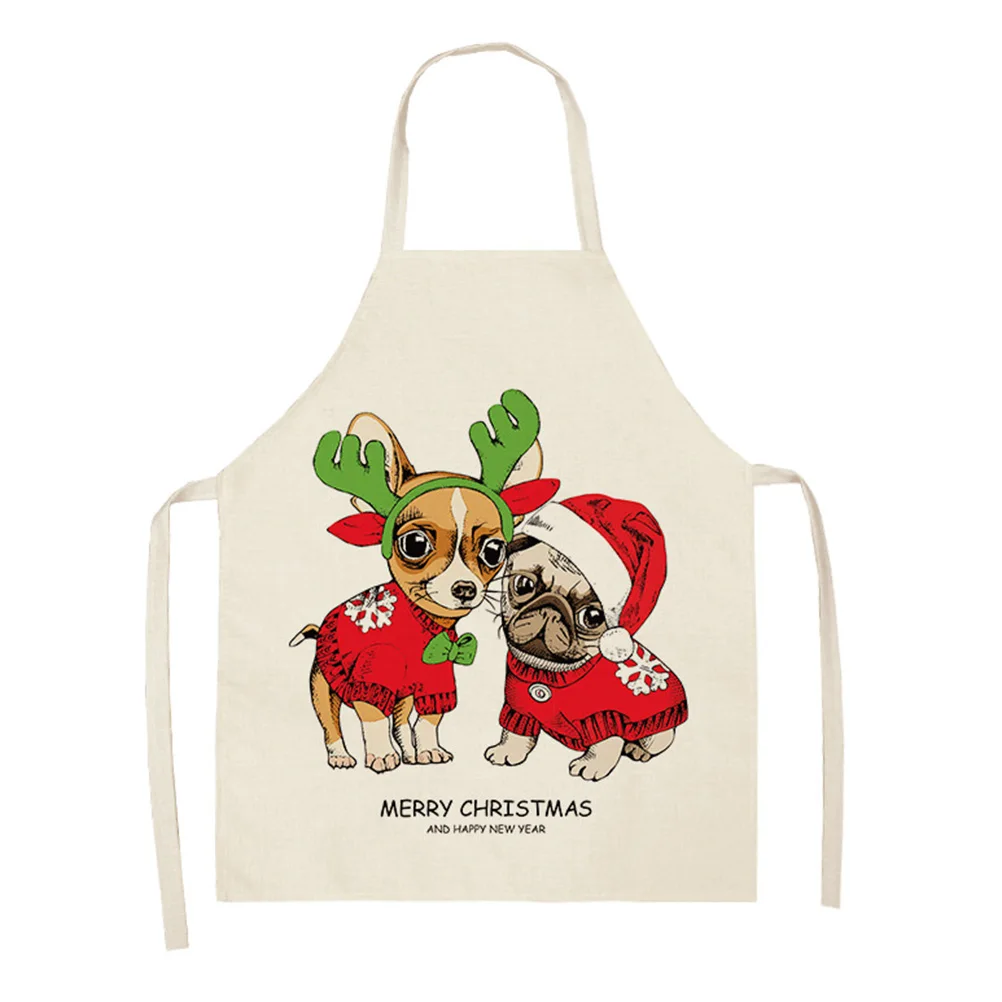 Merry Christmas printed kitchen apron  deer  cotton linen easy to clean household tools 66x47cm