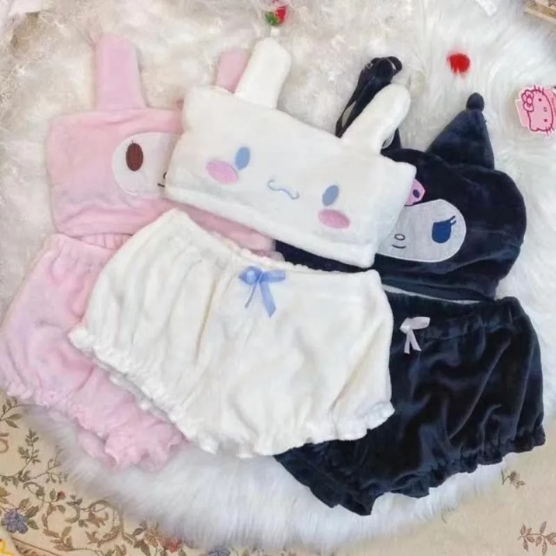 

Cute Cinnamoroll Pajamas Kawaii Sweet Sanrio Kuromi Plus Velvet Comfortable Underwear Suspender Set Y2K Tube Top Pajamas Pajamas