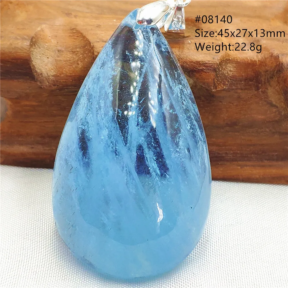 Natural Blue Aquamarine Pendant Jewelry Brazil Water Drop For Women Men Bead Dark Blue Aquamarine Necklace AAAAAA