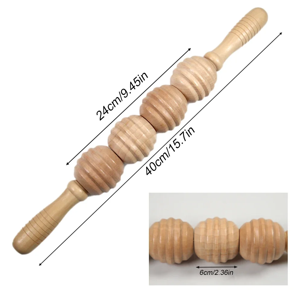 Wood Massager Roller Handheld Cellulite Blasters Massage Trigger Point Manual Muscle Release Roller Stick, 100% Natural Wood