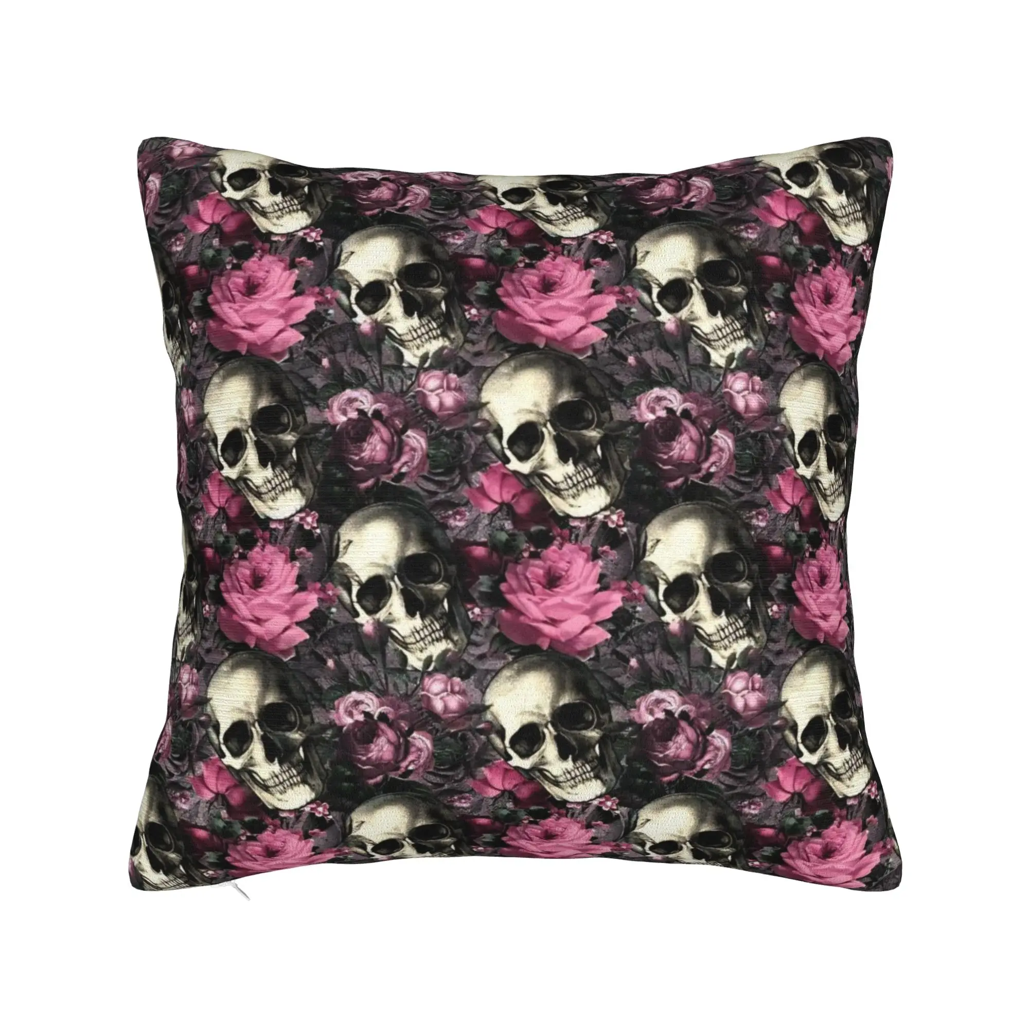 Decorative Pillow Covers Halloween Skulls And Flowers Gothic Goth Merchandise Bed  Pillow Case Cover Square Multi Size