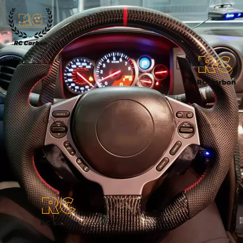 

Real Carbon Fiber Flat Sport Perforated Leather Steering Wheel For 2007-2016 NISSAN GT-R R35 GTR Racing Sport