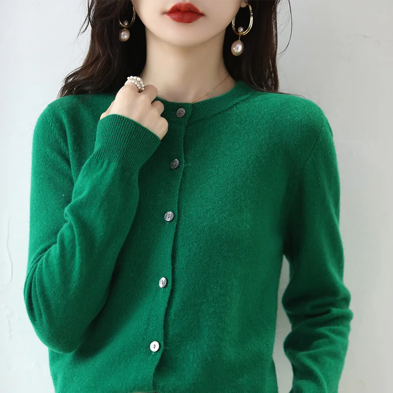 Cashmere Women Cardigan O-Neck Sweater Spring Autumn Winter Female Long Sleeve Wool Knitted Solid Soft