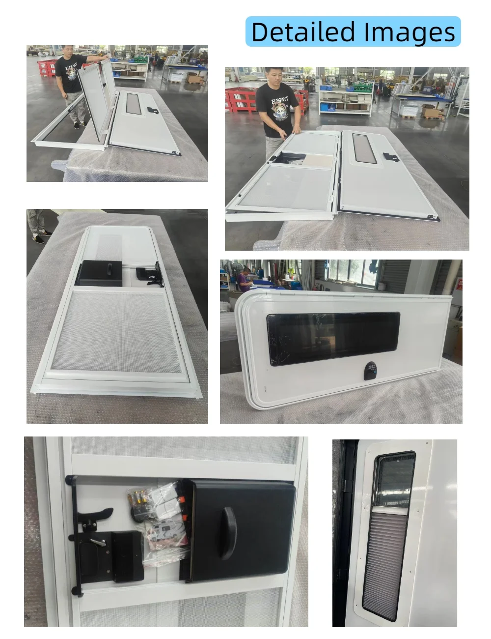 Customized Aluminum Frame Camper RV Door with Screen Door & Sun Blind Window view 6