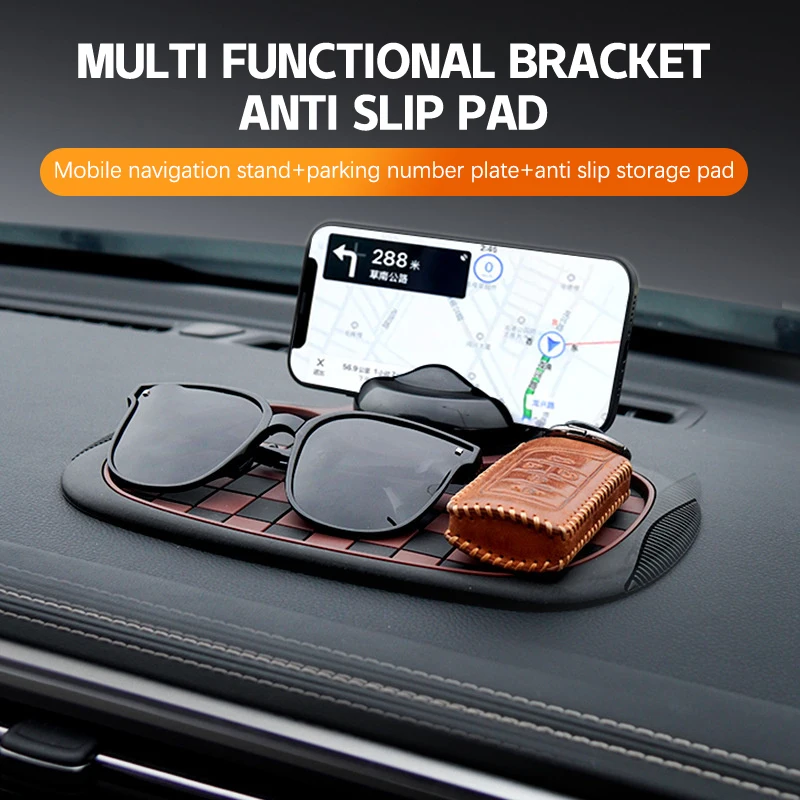 Three-in-one Multifunctional Car Anti-slip Mat Parking Number Plate Navigation Mobile Phone Holder Storage Rack Simple